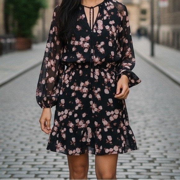 Michael Kors Dresses & Skirts - Michael Kors Women Dress Small Floral Print Long Sleeve Mini Casual Designer EUC